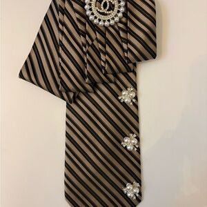 Striped Tie with Pearl Embellishments